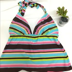 VM by Manhattan Halter Top Tankini Striped Bikini